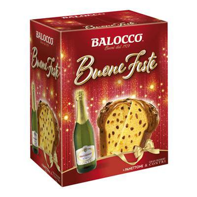 BALOCCO BUONE FESTE PANETTONE+BOTTIGLIA CONTRI CL.75